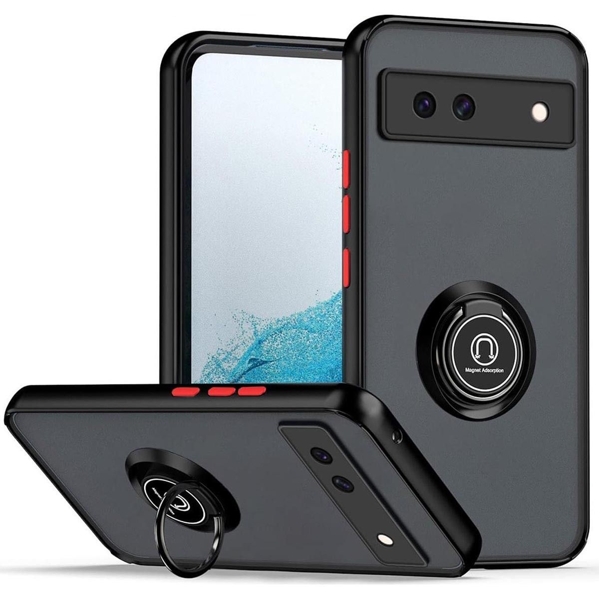 Funda Mate con Borde Negro y Anillo Giratorio 360 para Google Pixel 8a 5G