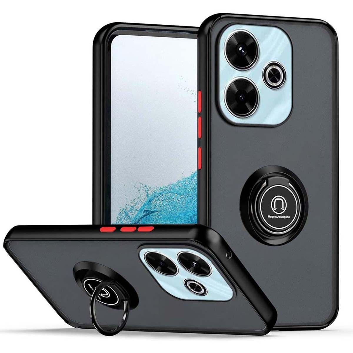 Funda Mate con Borde Negro y Anillo Giratorio 360 para Xiaomi Poco M6 4G