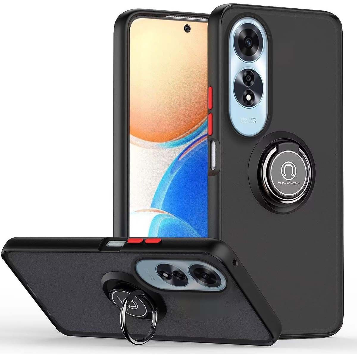 Funda Mate con Borde Negro y Anillo Giratorio 360 para Oppo A60 4G