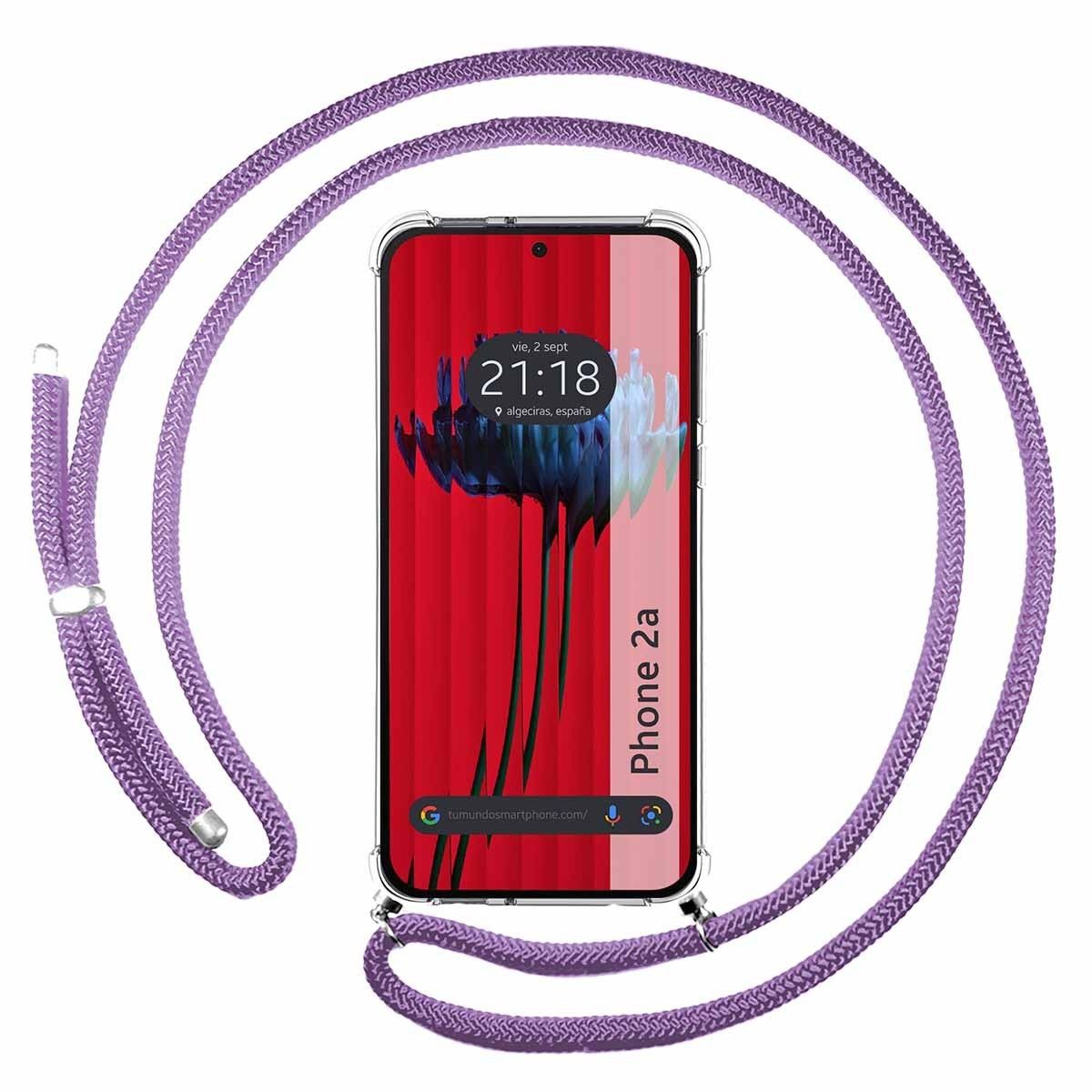 Funda Colgante Transparente para Nothing Phone 2a 5G con Cordon Morado