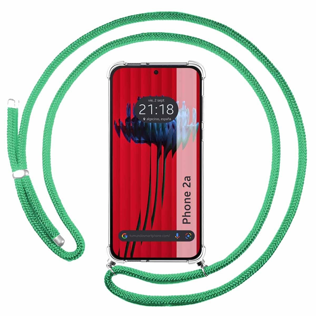 Funda Colgante Transparente para Nothing Phone 2a 5G con Cordon Verde Agua