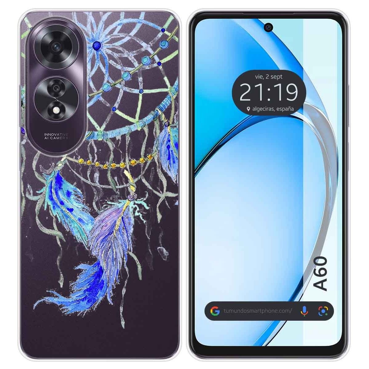 Funda Silicona Transparente para Oppo A60 4G diseño Plumas Dibujos