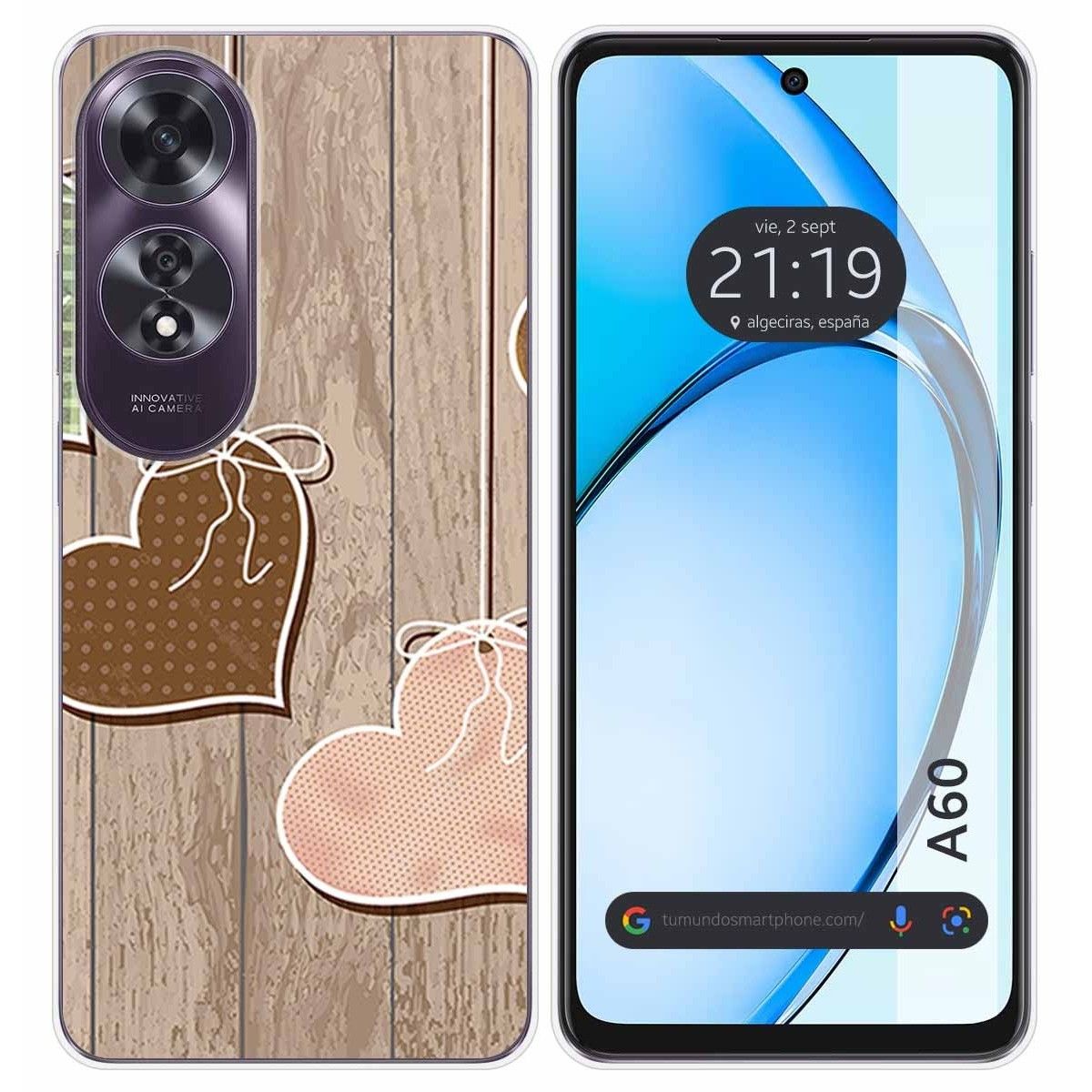 Funda Silicona para Oppo A60 4G diseño Corazones Madera Dibujos