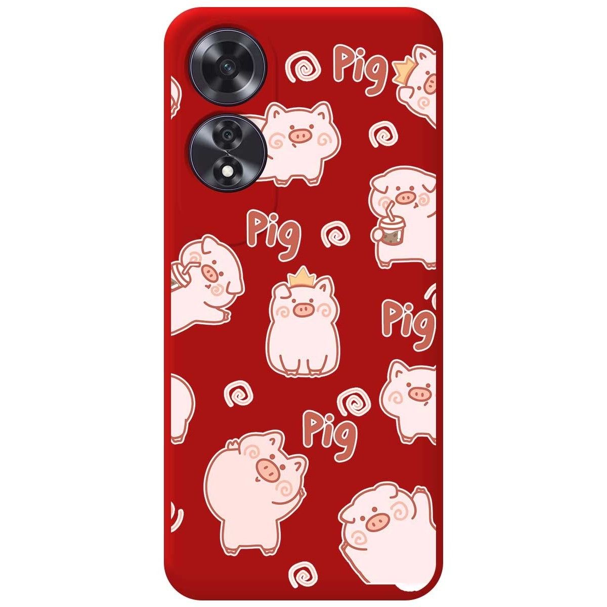 Funda Silicona Líquida Roja para Oppo A60 4G diseño Cerdos Dibujos