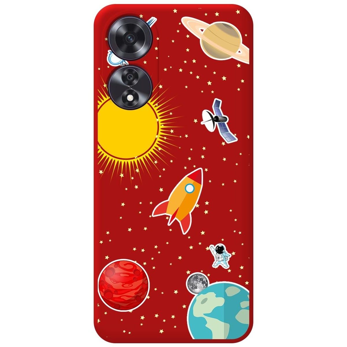 Funda Silicona Líquida Roja para Oppo A60 4G diseño Espacio Dibujos