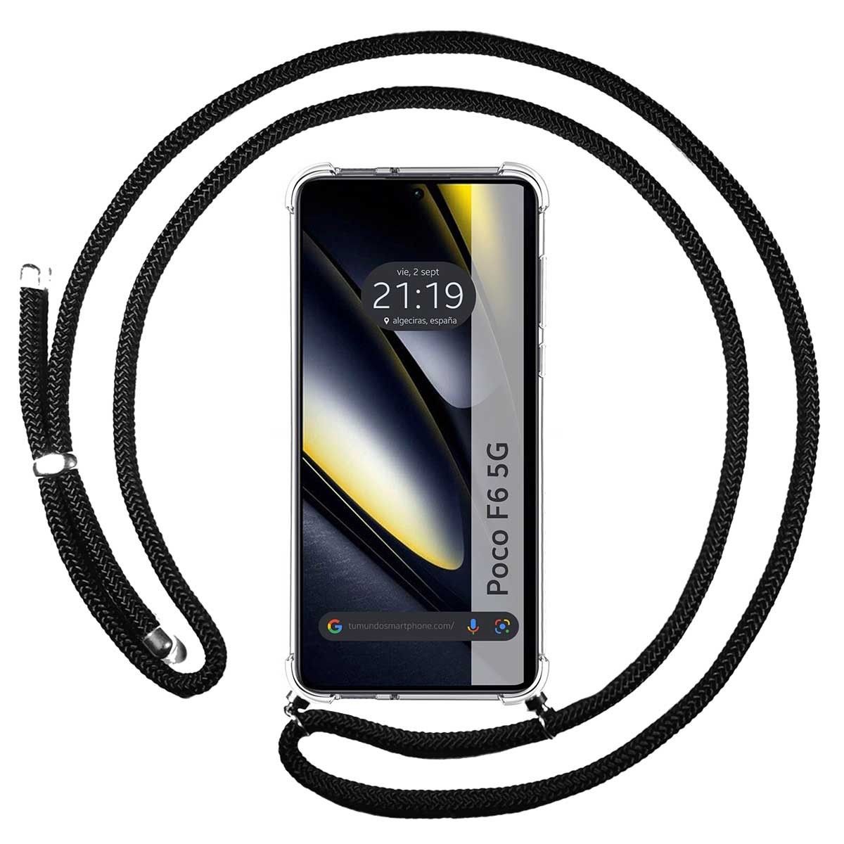 Personaliza tu Funda Colgante Transparente para Xiaomi Poco F6 5G con Cordon Negro Dibujo Personalizada