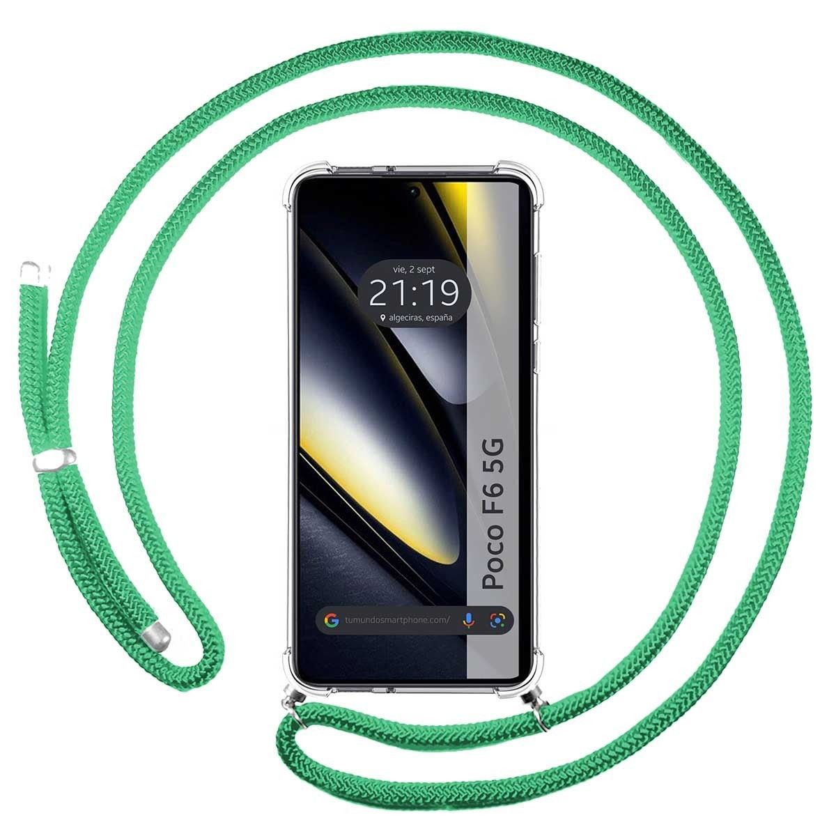 Personaliza tu Funda Colgante Transparente para Xiaomi Poco F6 5G con Cordon Verde Agua Dibujo Personalizada