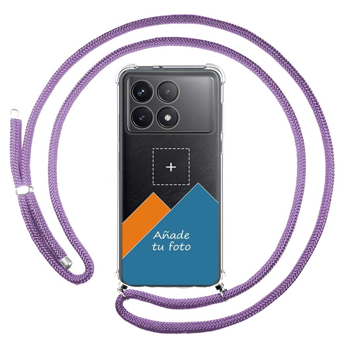 Personaliza tu Funda Colgante Transparente para Xiaomi Poco F6 Pro 5G con Cordon Morado Dibujo Personalizada