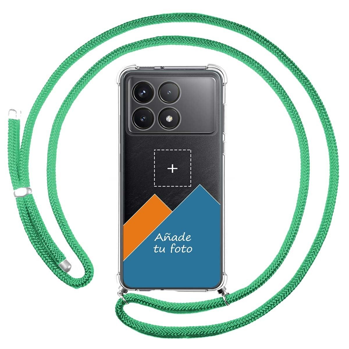 Personaliza tu Funda Colgante Transparente para Xiaomi Poco F6 Pro 5G con Cordon Verde Agua Dibujo Personalizada