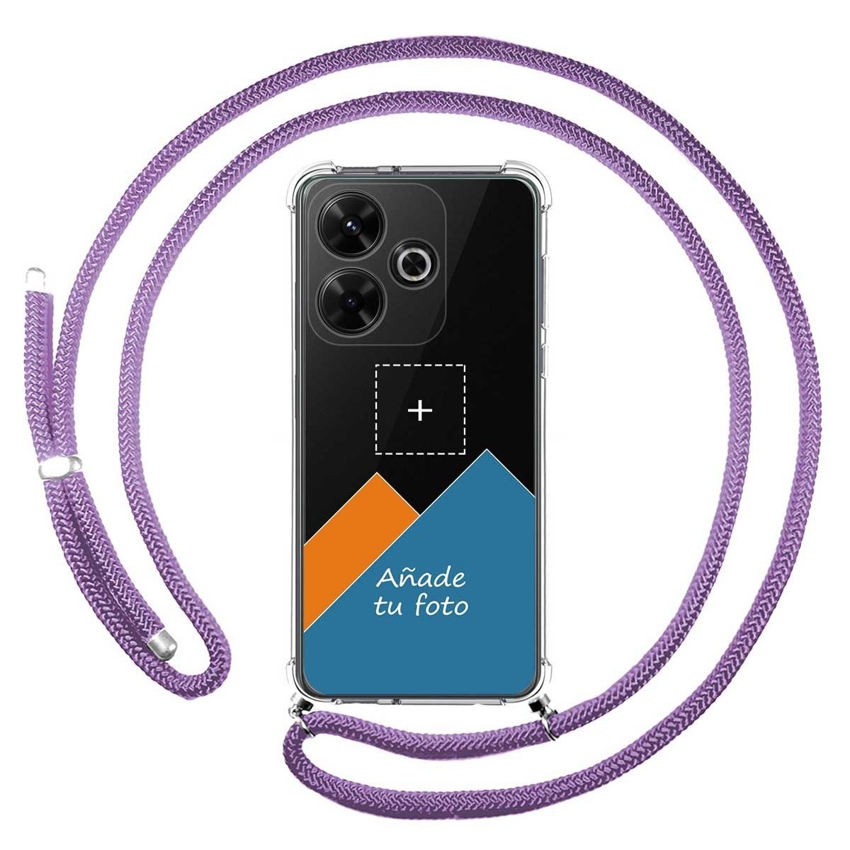 Personaliza tu Funda Colgante Transparente para Xiaomi Redmi 13 4G con Cordon Morado Dibujo Personalizada