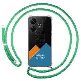 Personaliza tu Funda Colgante Transparente para Xiaomi Redmi 13 4G con Cordon Verde Agua Dibujo Personalizada