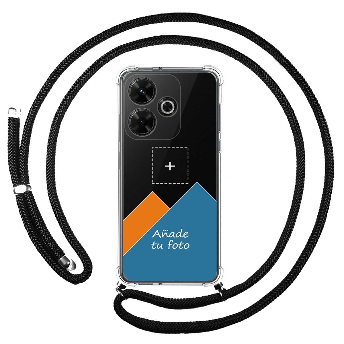 Personaliza tu Funda Colgante Transparente para Xiaomi Poco M6 4G con Cordon Negro Dibujo Personalizada