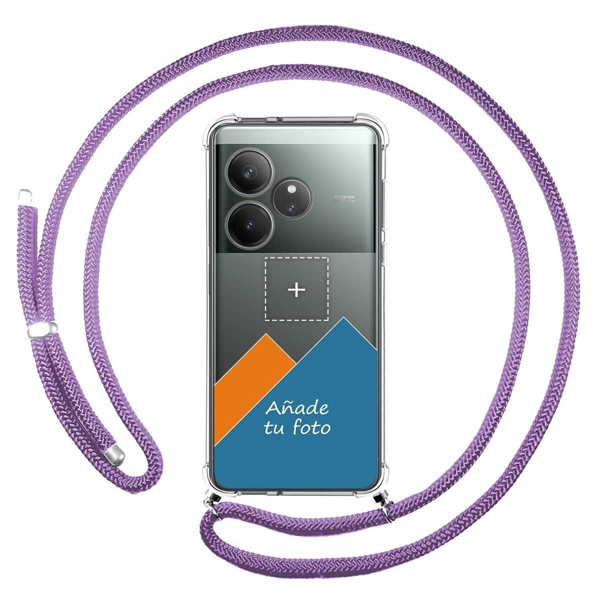 Personaliza tu Funda Colgante Transparente para Realme GT 6 / GT 6T 5G con Cordon Morado Dibujo Personalizada