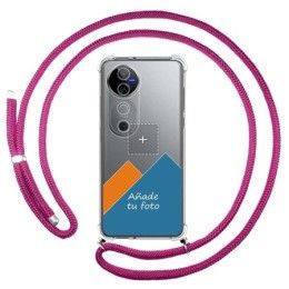 Personaliza tu Funda Colgante Transparente para Vivo V40 5G con Cordon Rosa Fucsia Dibujo Personalizada