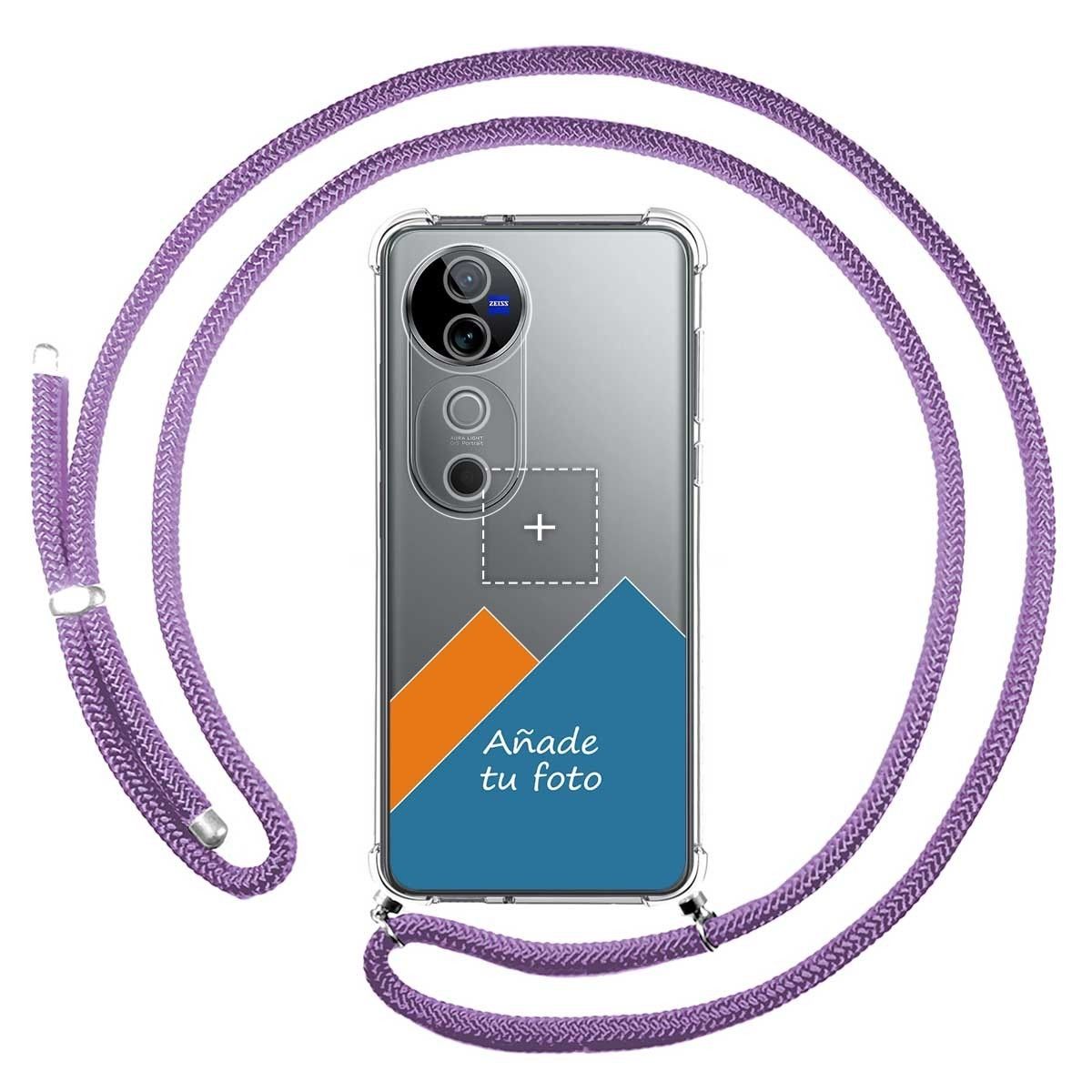 Personaliza tu Funda Colgante Transparente para Vivo V40 5G con Cordon Morado Dibujo Personalizada