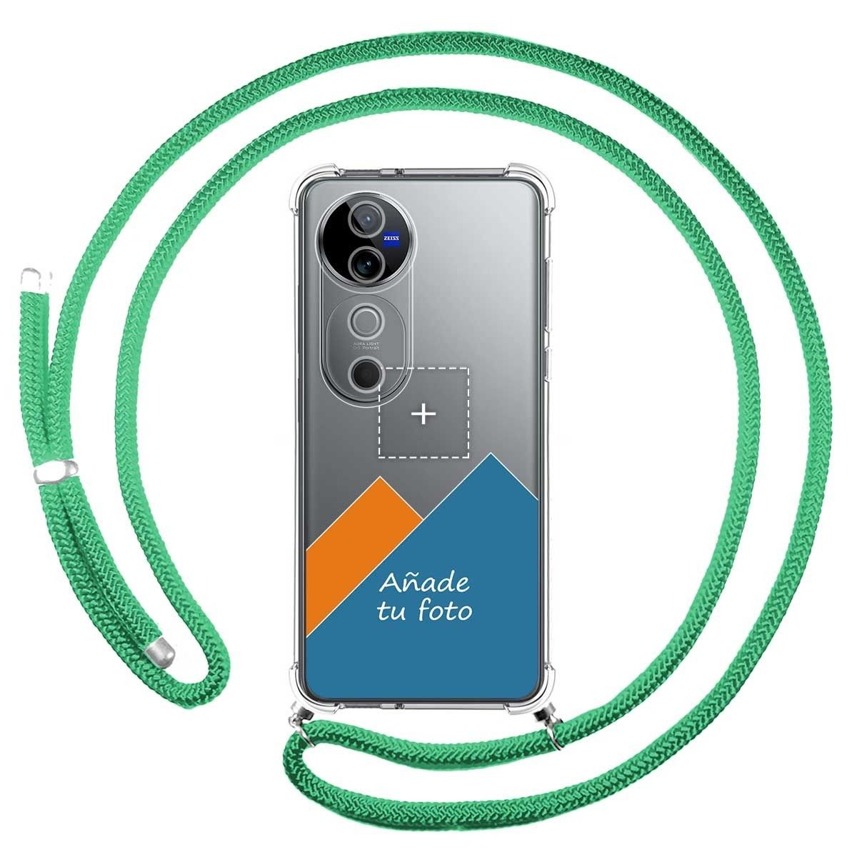 Personaliza tu Funda Colgante Transparente para Vivo V40 5G con Cordon Verde Agua Dibujo Personalizada