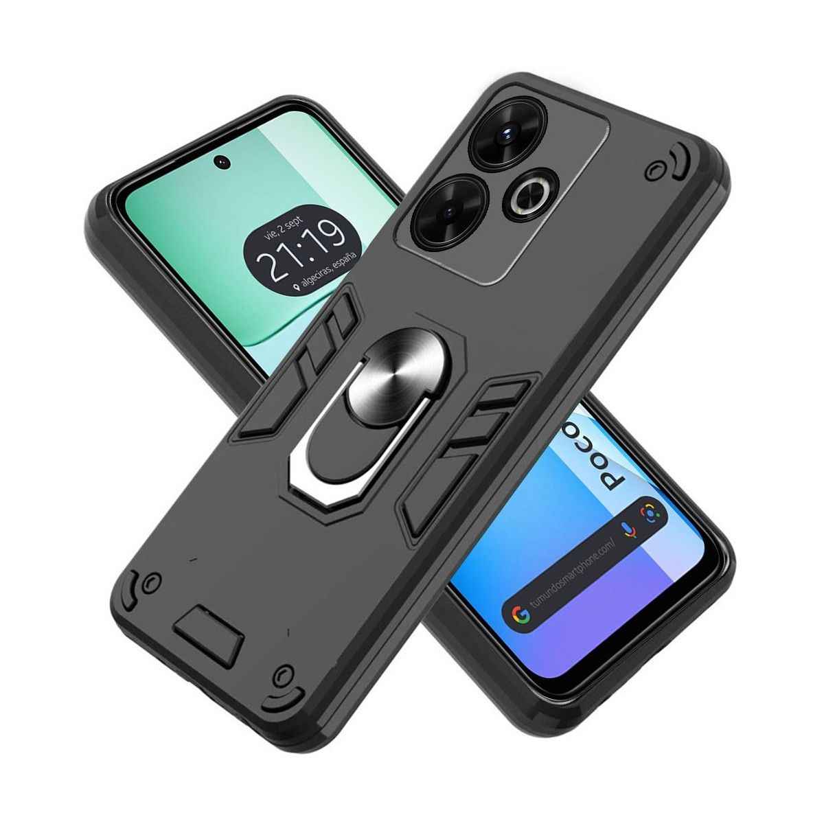 Funda Tough Armor con Anillo Giratorio Negra para Xiaomi Poco M6 4G