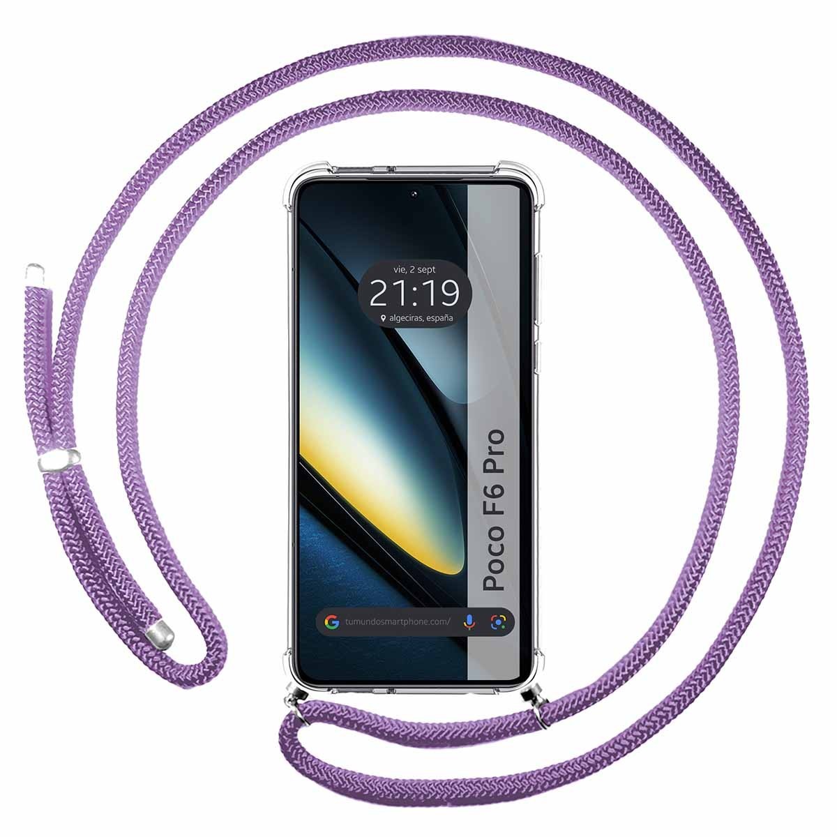 Funda Colgante Transparente para Xiaomi Poco F6 Pro 5G con Cordon Morado