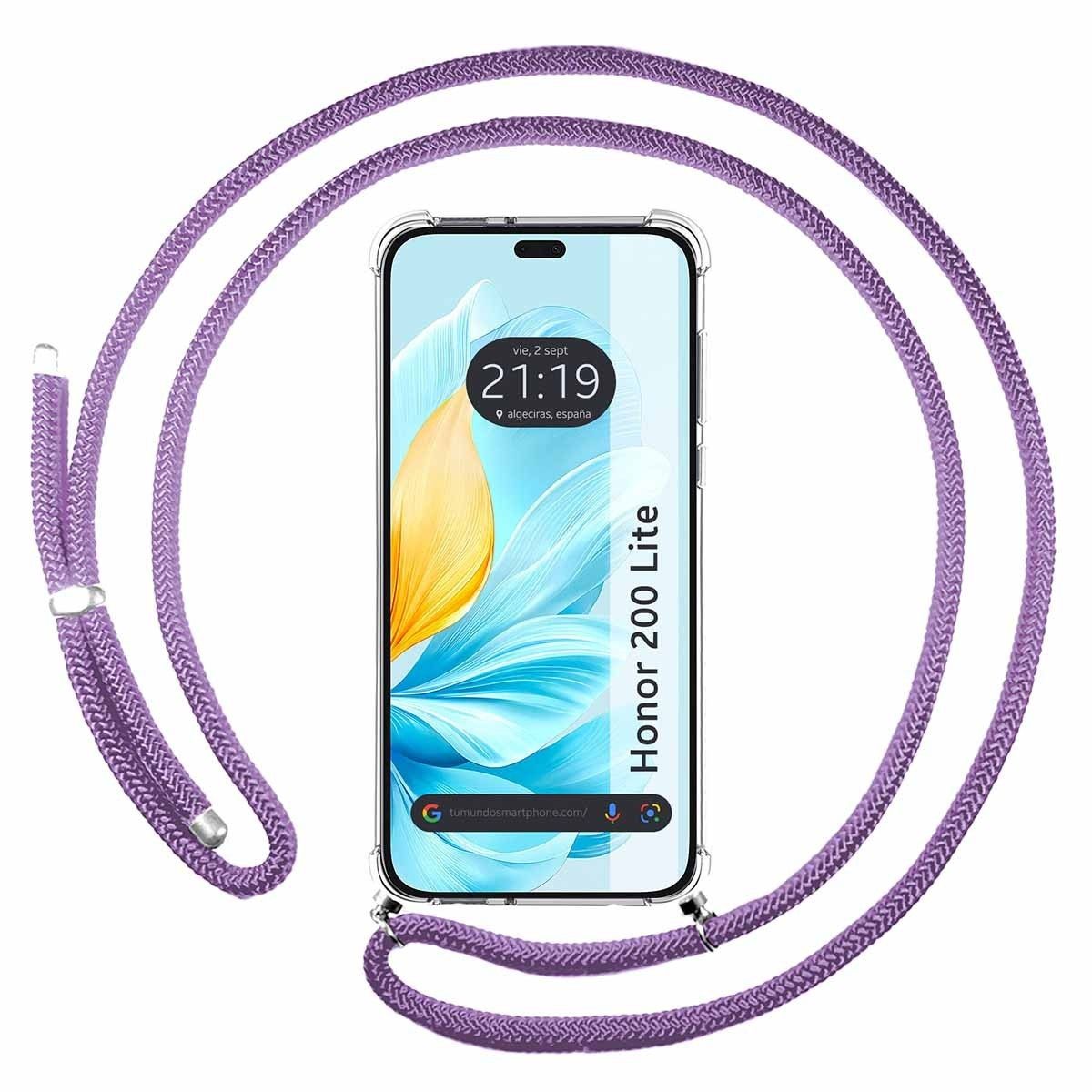 Funda Colgante Transparente para Huawei Honor 200 Lite 5G con Cordon Morado