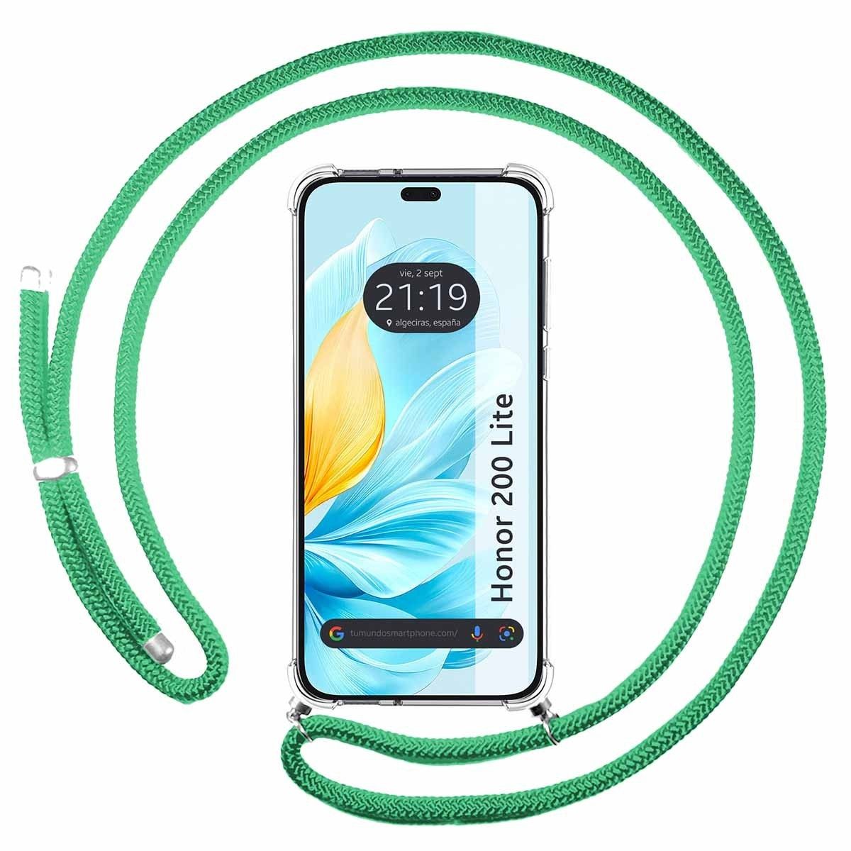 Funda Colgante Transparente para Huawei Honor 200 Lite 5G con Cordon Verde Agua