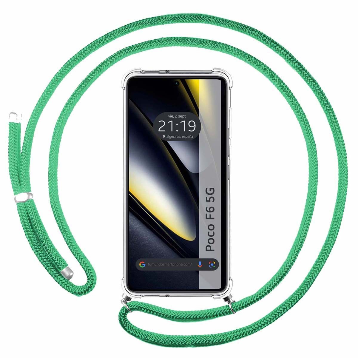 Funda Colgante Transparente para Xiaomi Poco F6 5G con Cordon Verde Agua