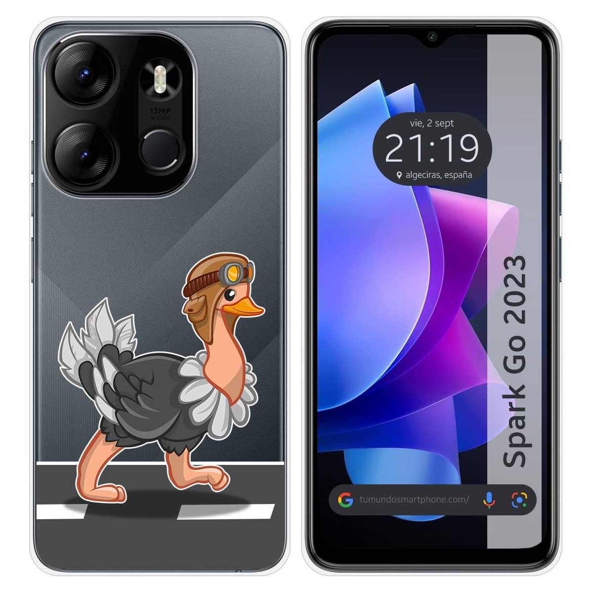 Funda Silicona Transparente para TECNO SPARK Go 2023 diseño Avestruz Dibujos