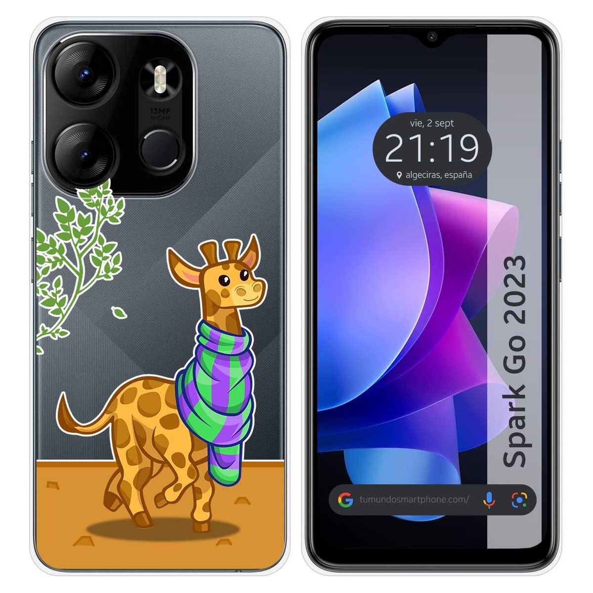 Funda Silicona Transparente para TECNO SPARK Go 2023 diseño Jirafa Dibujos