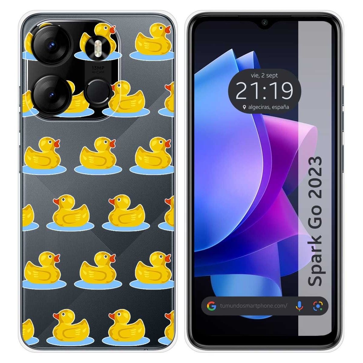 Funda Silicona Transparente para TECNO SPARK Go 2023 diseño Pato Dibujos