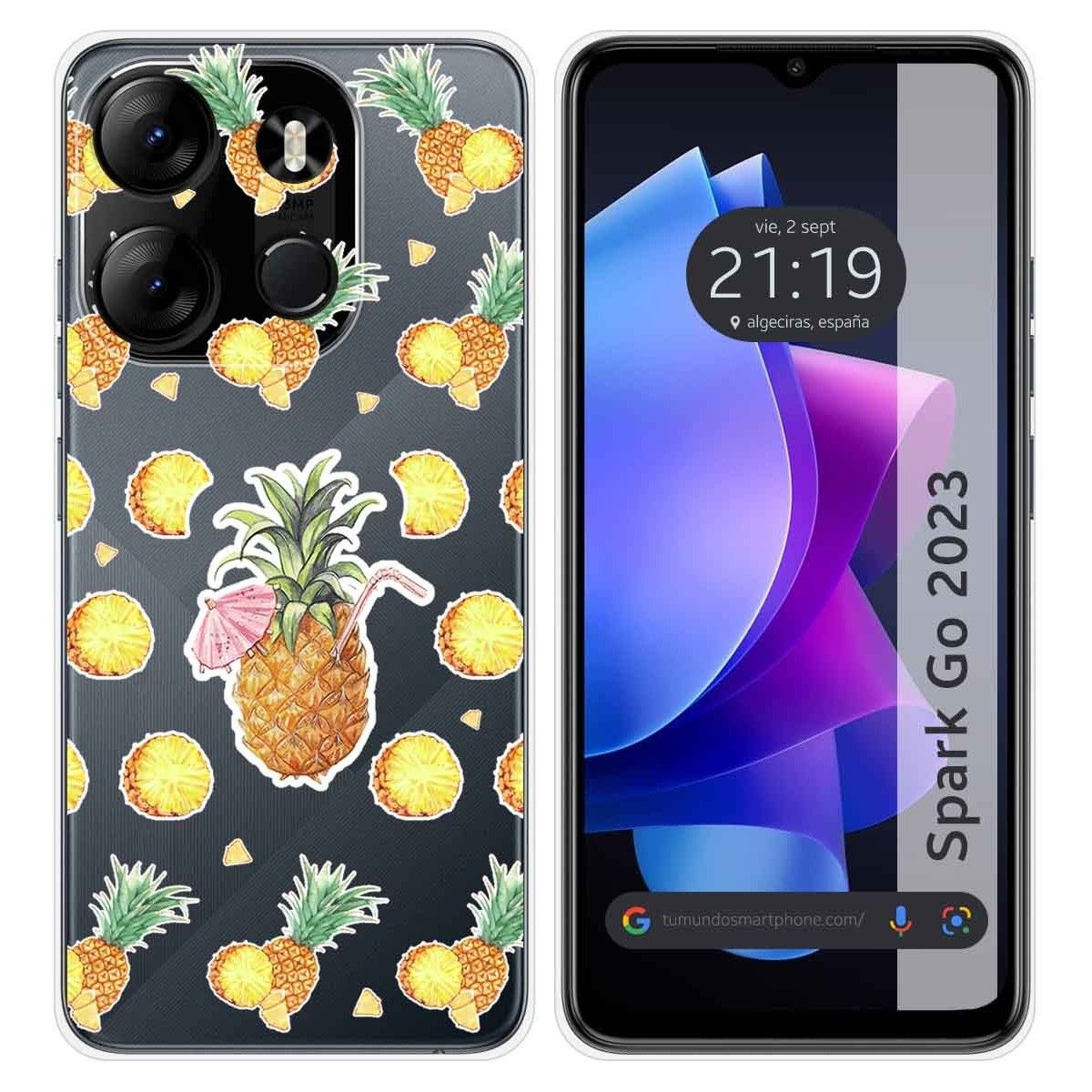 Funda Silicona Transparente para TECNO SPARK Go 2023 diseño Piña Dibujos