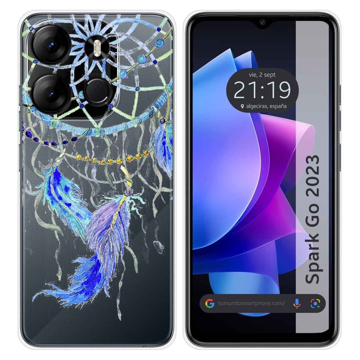 Funda Silicona Transparente para TECNO SPARK Go 2023 diseño Plumas Dibujos