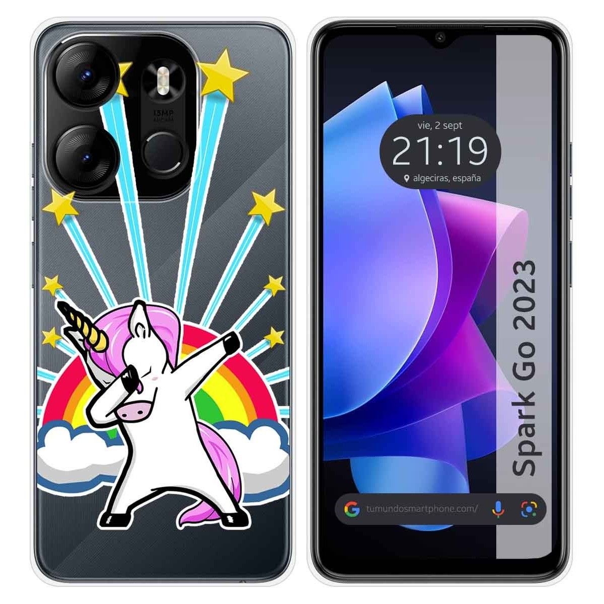 Funda Silicona Transparente para TECNO SPARK Go 2023 diseño Unicornio Dibujos