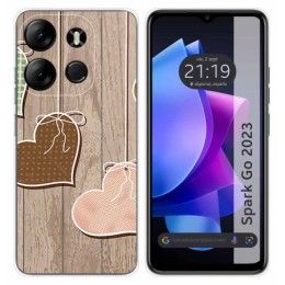 Funda Silicona para TECNO SPARK Go 2023 diseño Corazones Madera Dibujos