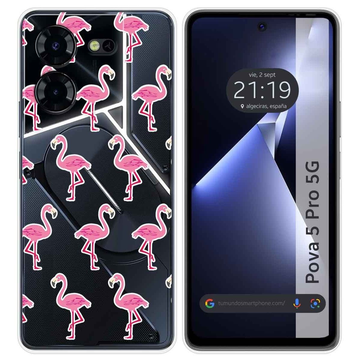 Funda Silicona Transparente para TECNO POVA 5 Pro 5G diseño Flamenco Dibujos