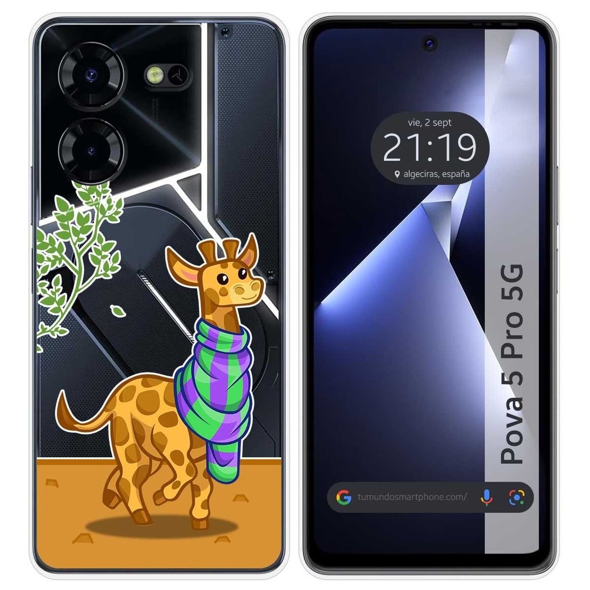 Funda Silicona Transparente para TECNO POVA 5 Pro 5G diseño Jirafa Dibujos