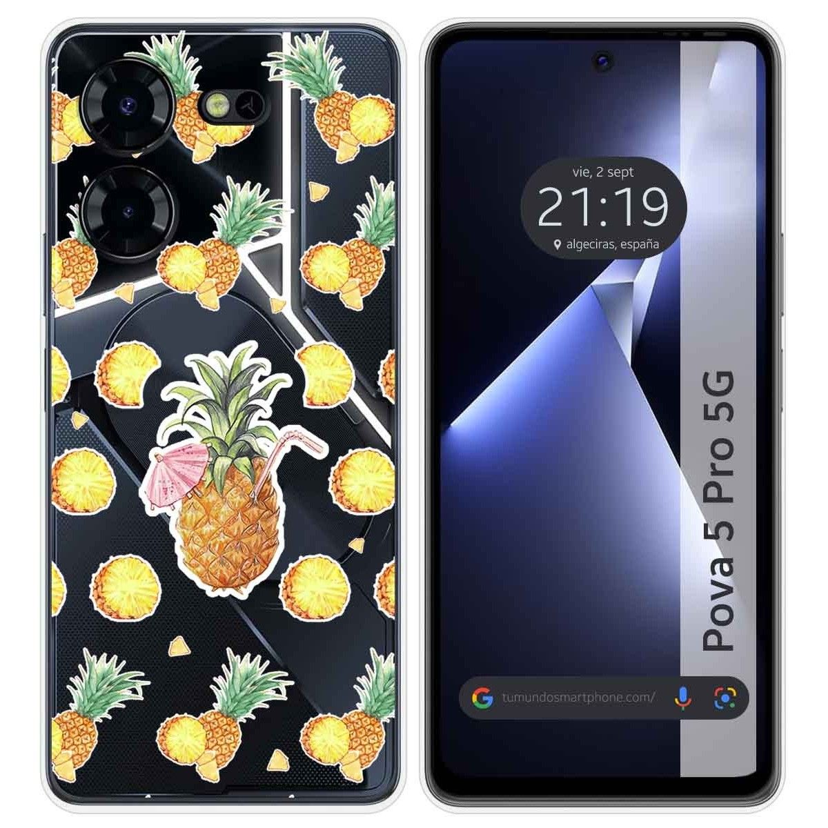 Funda Silicona Transparente para TECNO POVA 5 Pro 5G diseño Piña Dibujos