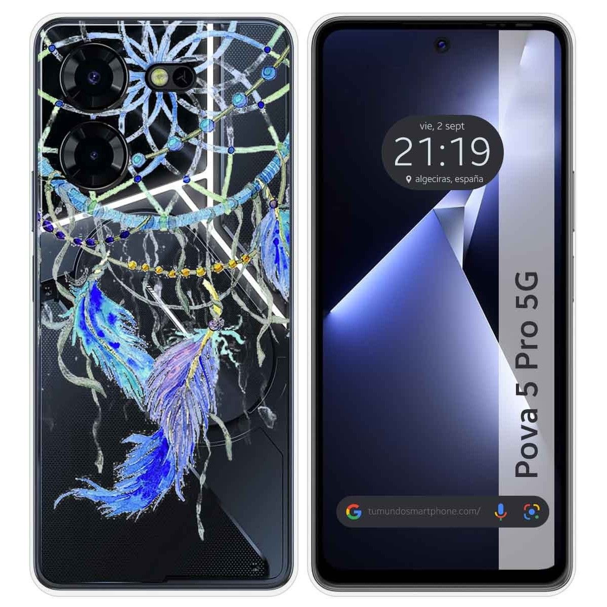 Funda Silicona Transparente para TECNO POVA 5 Pro 5G diseño Plumas Dibujos