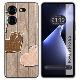 Funda Silicona para TECNO POVA 5 Pro 5G diseño Corazones Madera Dibujos