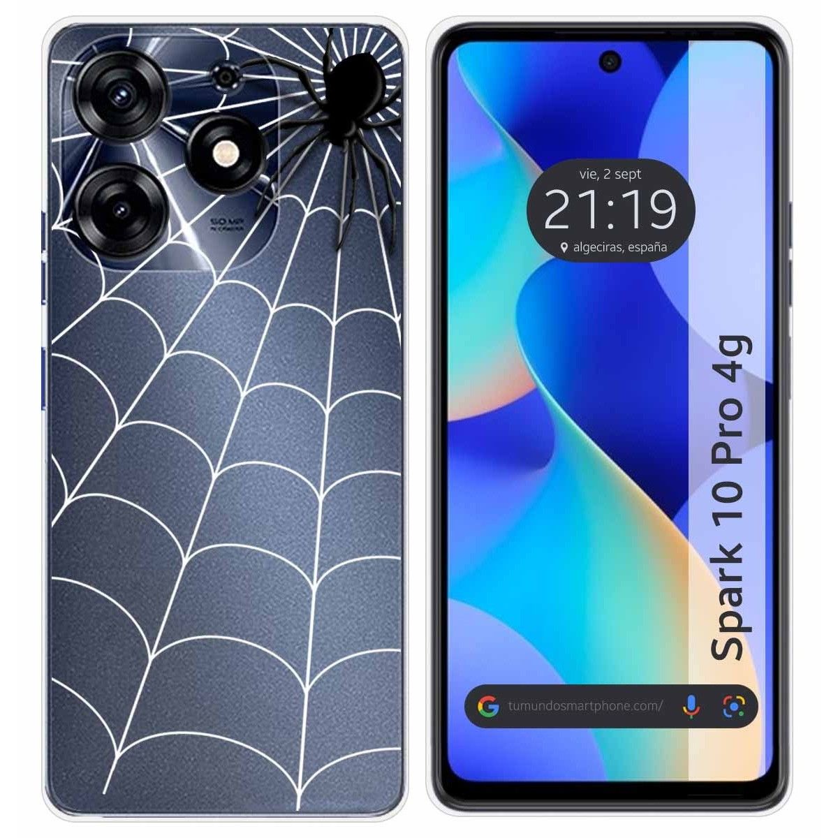 Funda Silicona Transparente para TECNO SPARK 10 Pro diseño Araña Dibujos