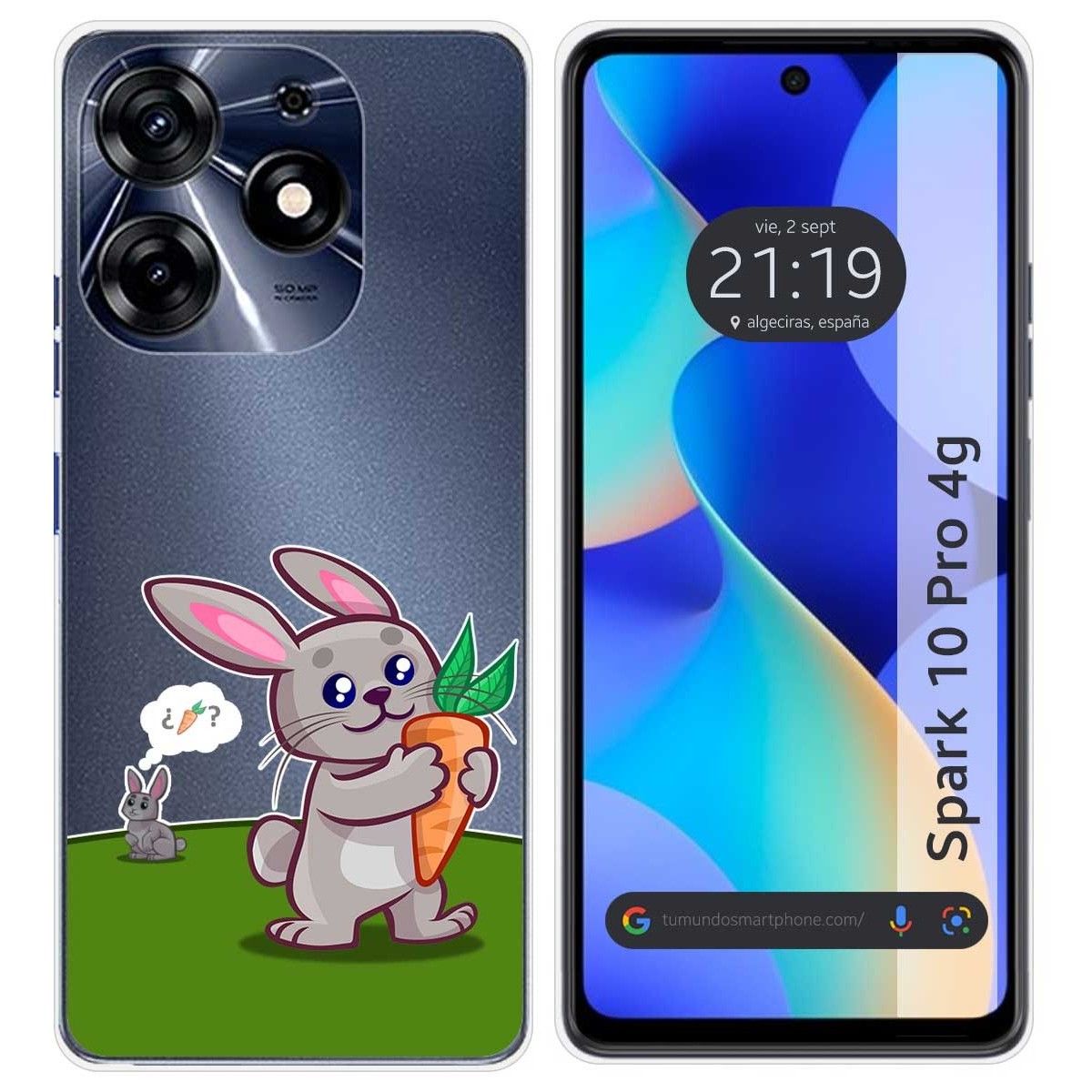 Funda Silicona Transparente para TECNO SPARK 10 Pro diseño Conejo Dibujos