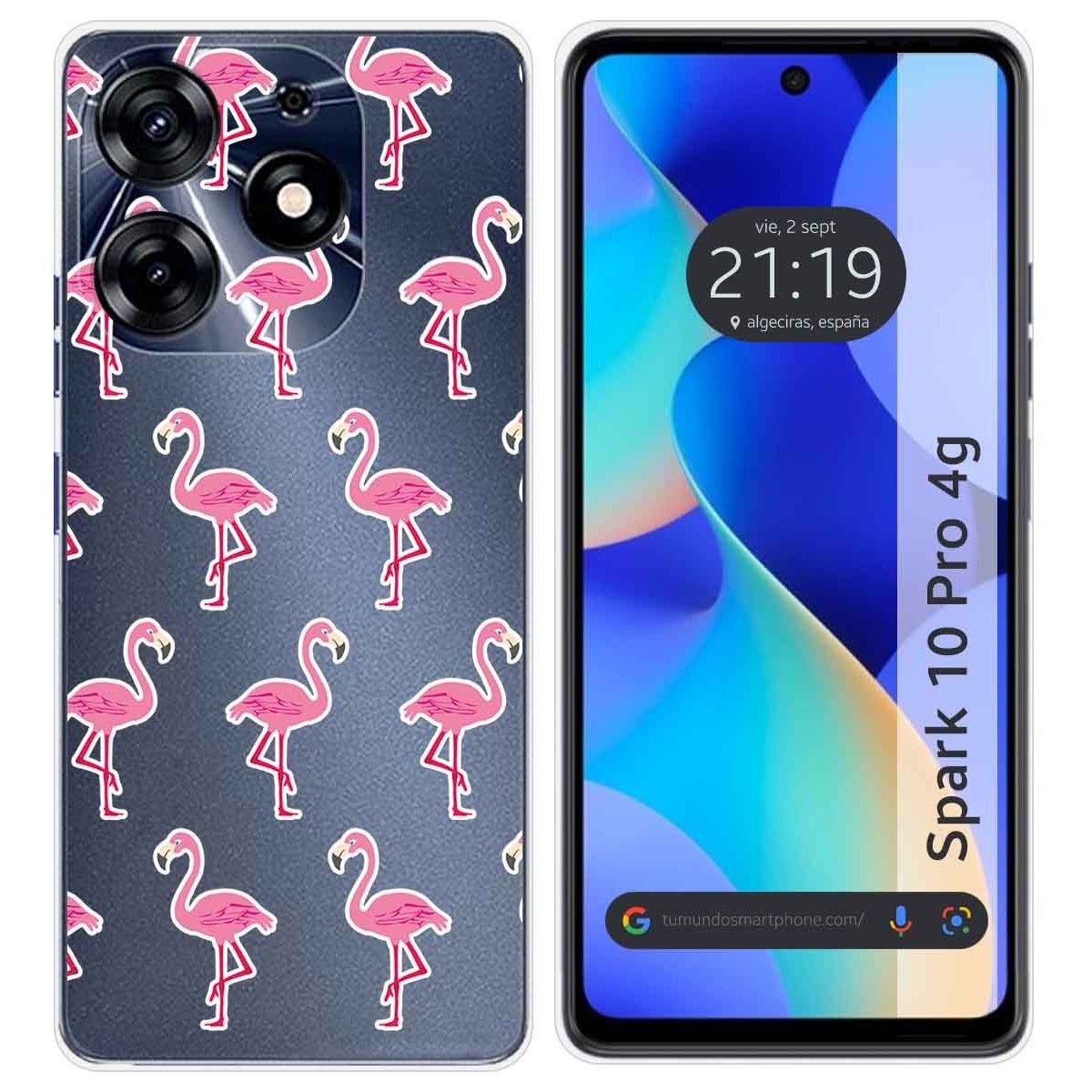 Funda Silicona Transparente para TECNO SPARK 10 Pro diseño Flamenco Dibujos