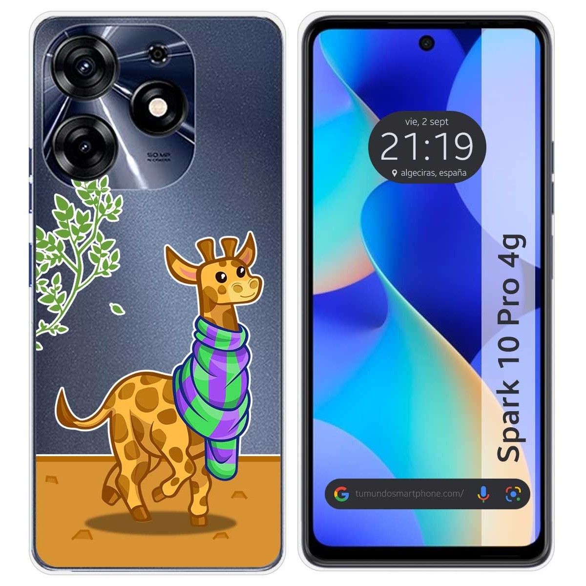 Funda Silicona Transparente para TECNO SPARK 10 Pro diseño Jirafa Dibujos