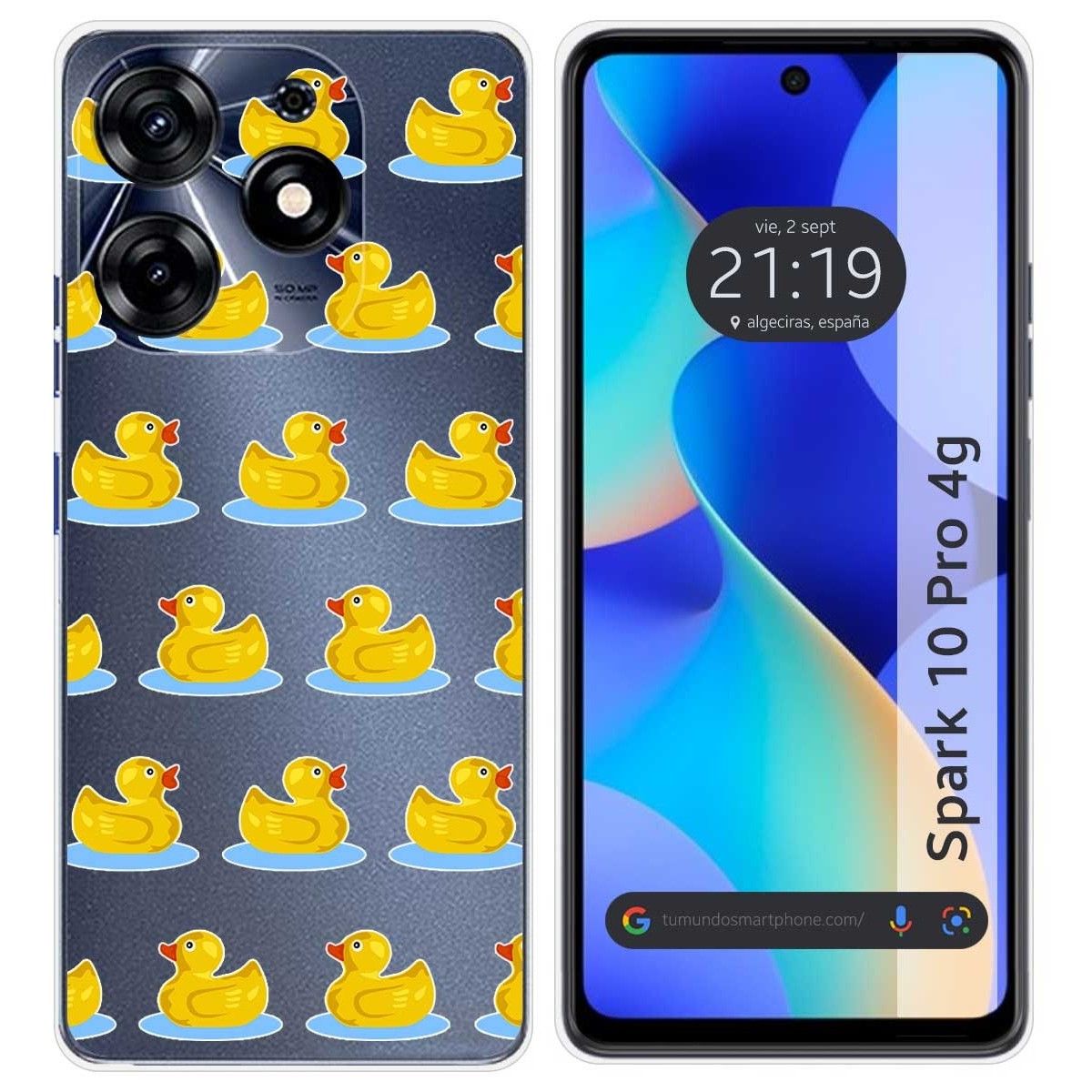 Funda Silicona Transparente para TECNO SPARK 10 Pro diseño Pato Dibujos