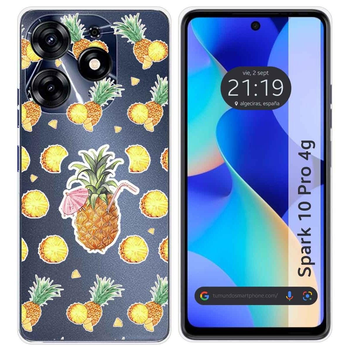 Funda Silicona Transparente para TECNO SPARK 10 Pro diseño Piña Dibujos