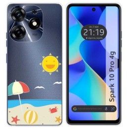 Funda Silicona Transparente para TECNO SPARK 10 Pro diseño Playa Dibujos