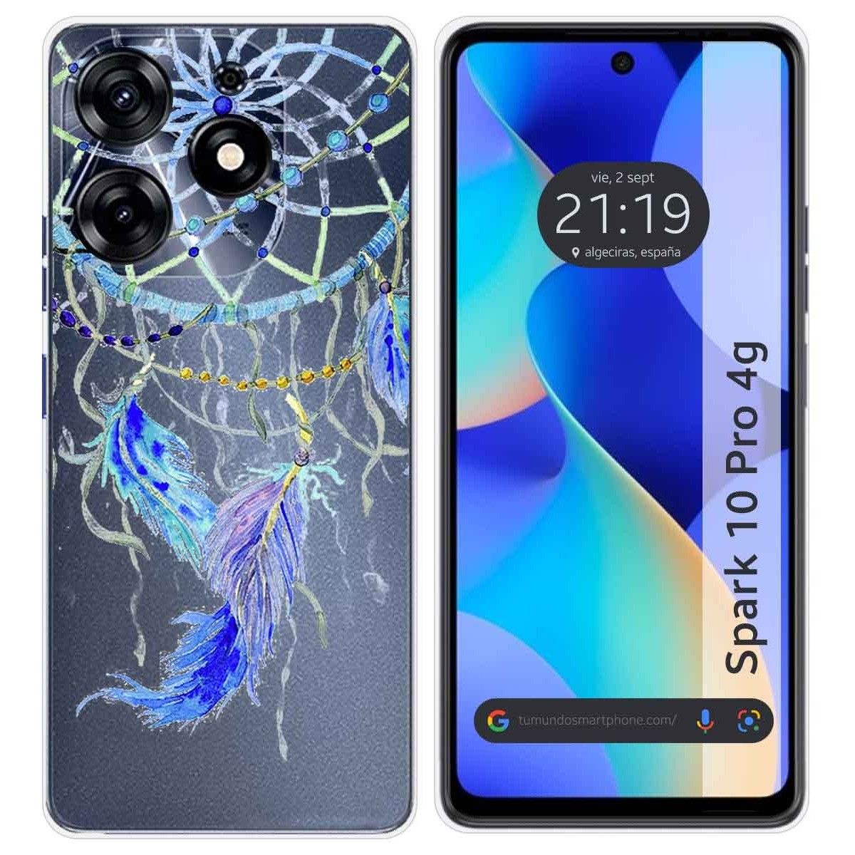 Funda Silicona Transparente para TECNO SPARK 10 Pro diseño Plumas Dibujos