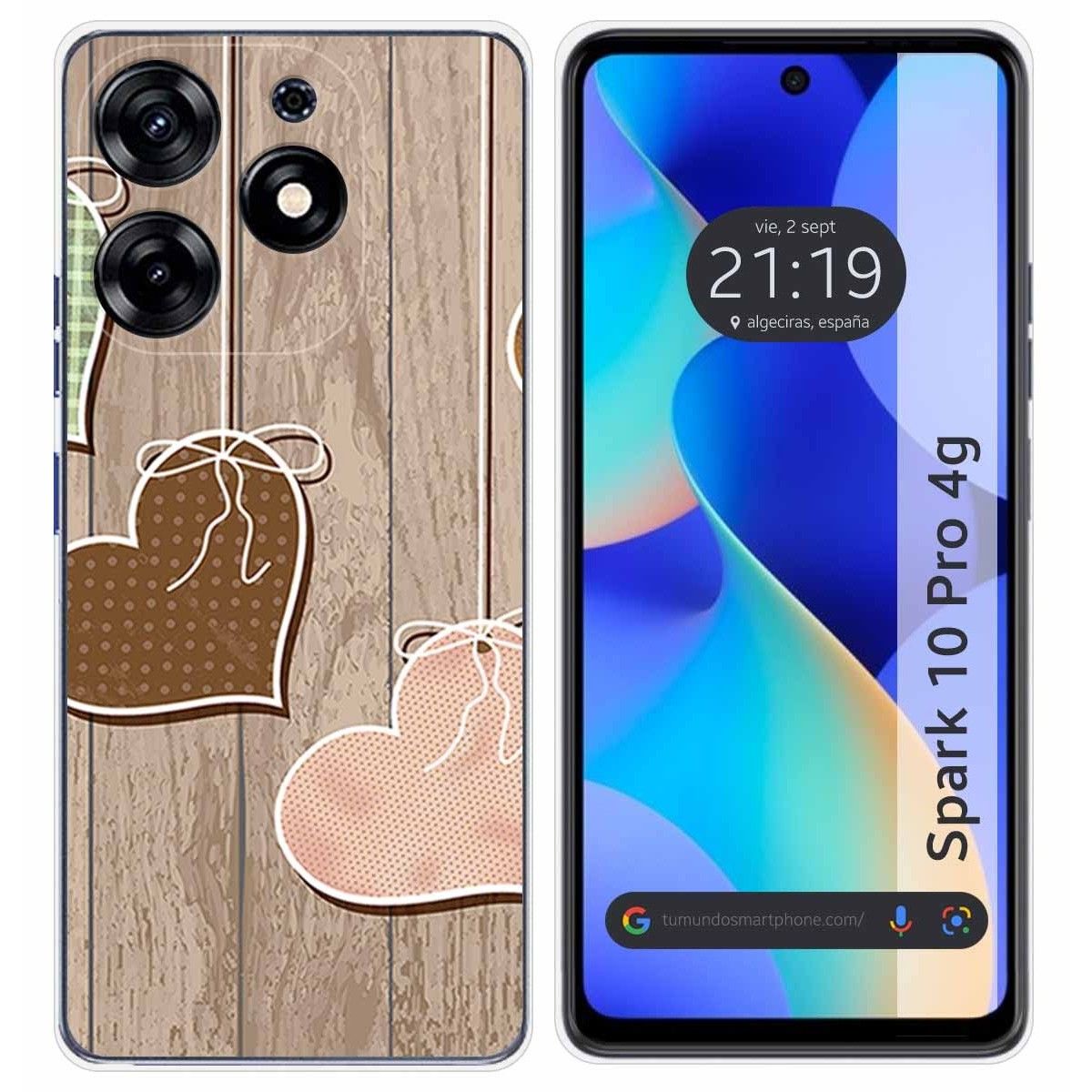 Funda Silicona para TECNO SPARK 10 Pro diseño Corazones Madera Dibujos