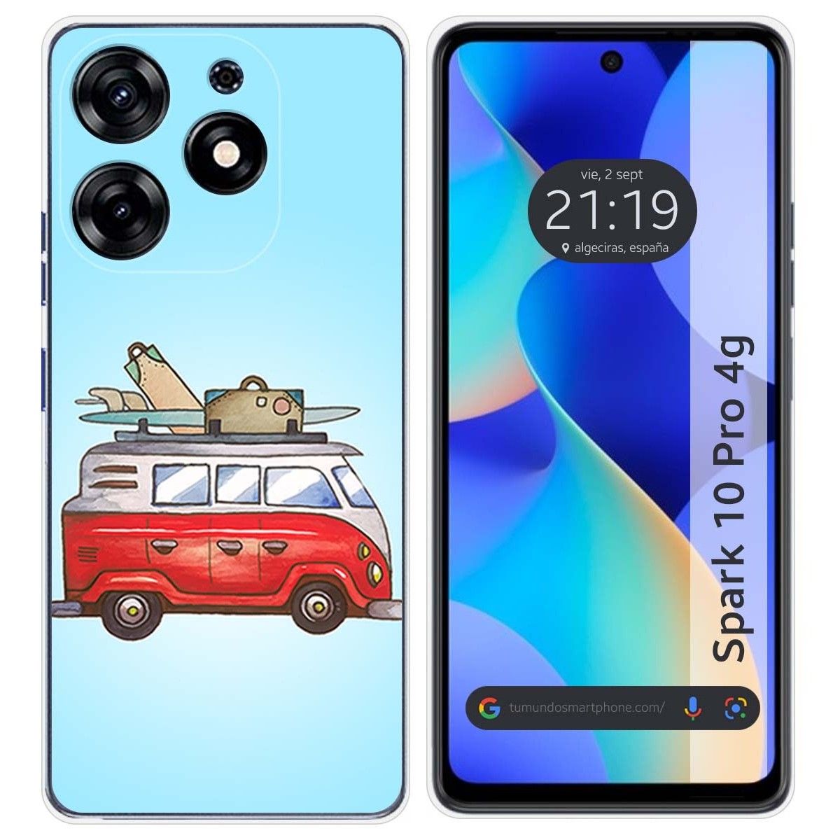 Funda Silicona para TECNO SPARK 10 Pro diseño Furgoneta Dibujos