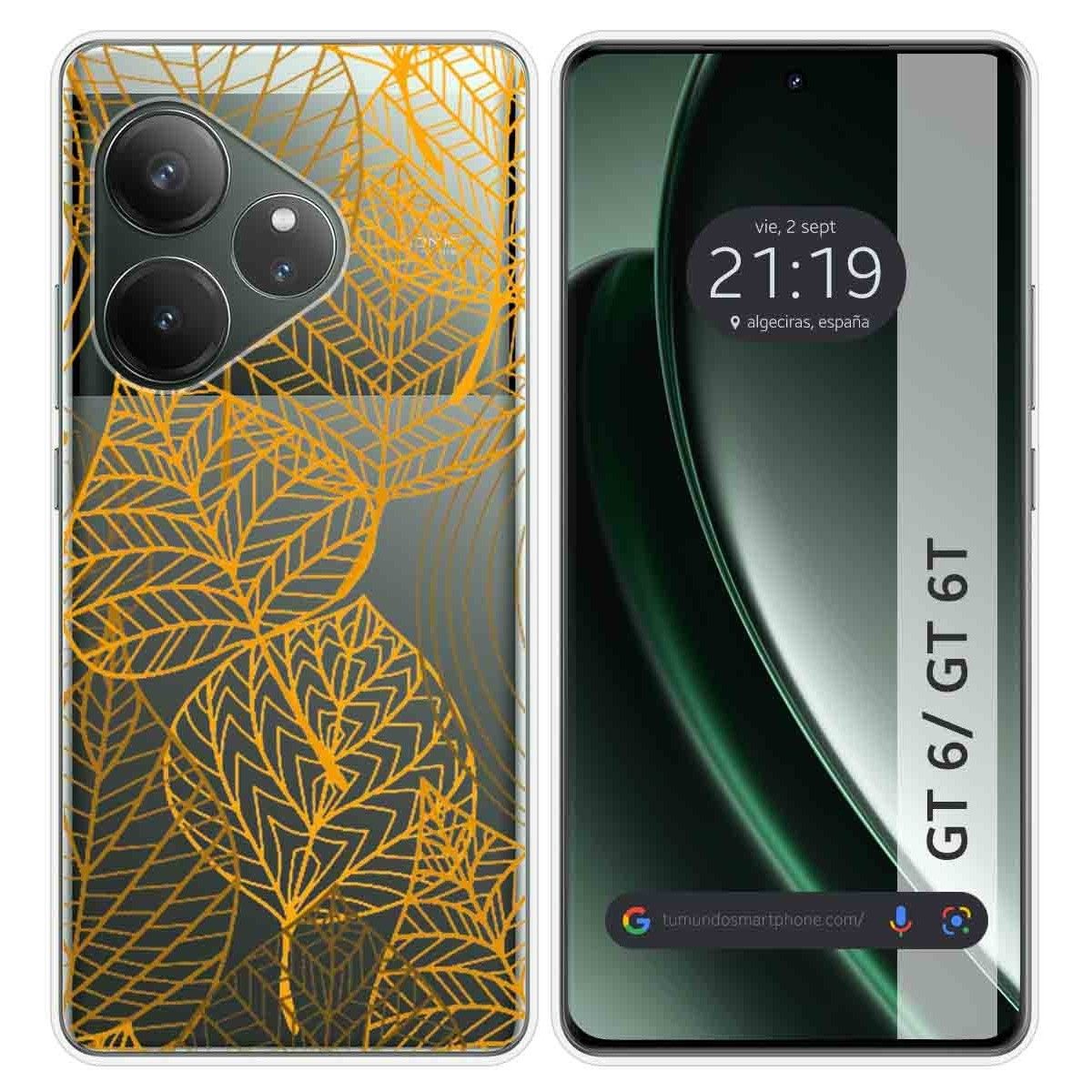 Funda Silicona Transparente para Realme GT 6 / GT 6T 5G diseño Hojas Dibujos