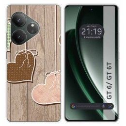 Funda Silicona para Realme GT 6 / GT 6T 5G diseño Corazones Madera Dibujos