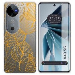 Funda Silicona Transparente para Vivo V40 5G diseño Hojas Dibujos